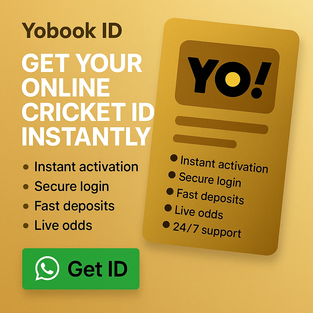 Yobook ID Instant Activation banner for online cricket betting with YO logo and gold-black theme