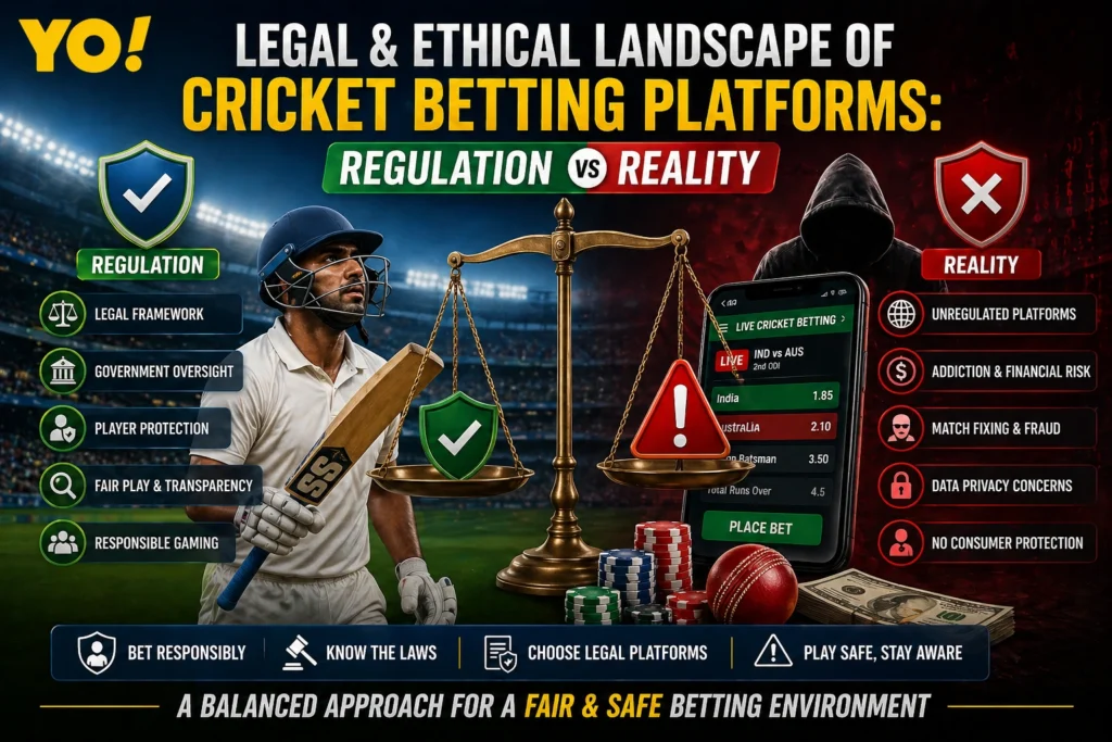 Legal and ethical landscape of cricket betting platforms showing regulation vs reality in online gaming