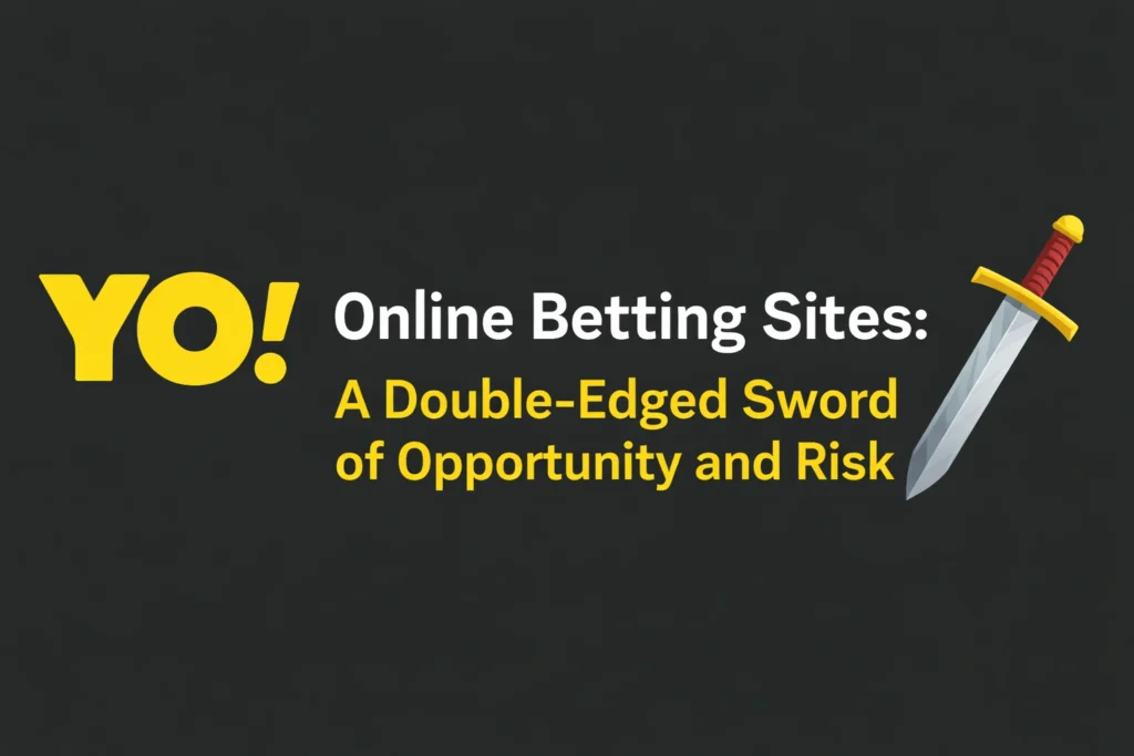 Online betting sites double-edged sword opportunity and risk concept with logo
