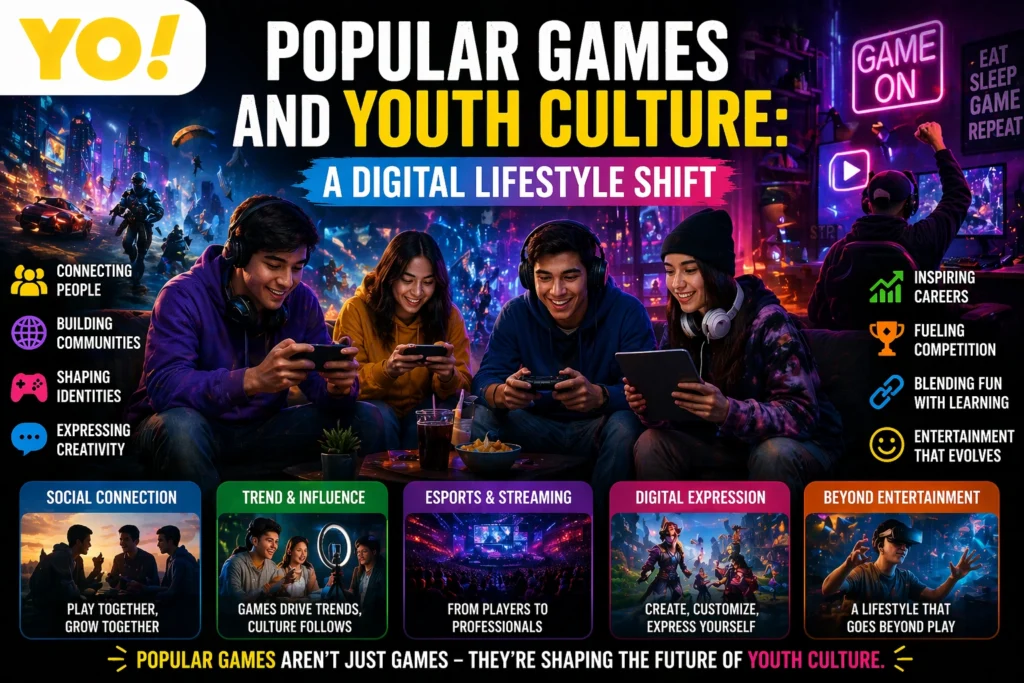 Popular games and youth culture showing digital lifestyle shift with online gaming social connection and creativity