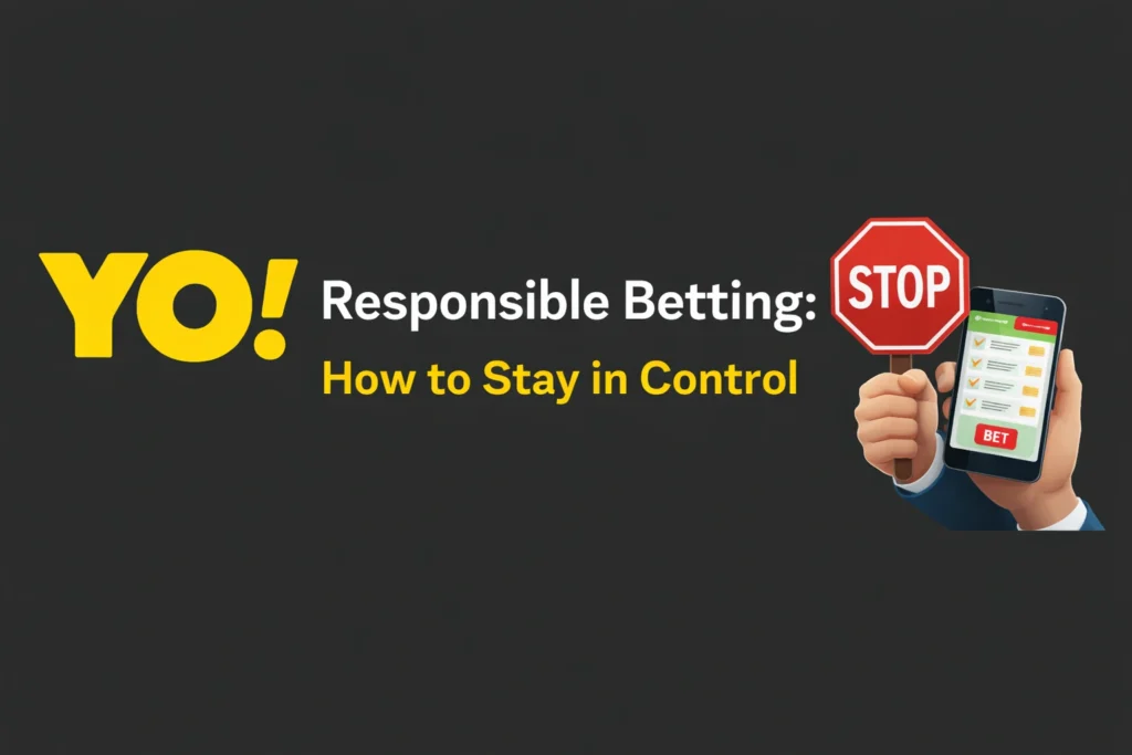 Responsible betting stay in control concept with logo and safe betting practices illustration