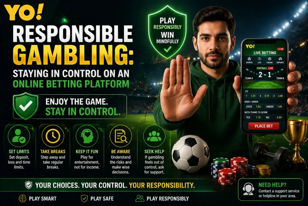 Responsible gambling on online betting platform showing user control, limits, and safe betting practices