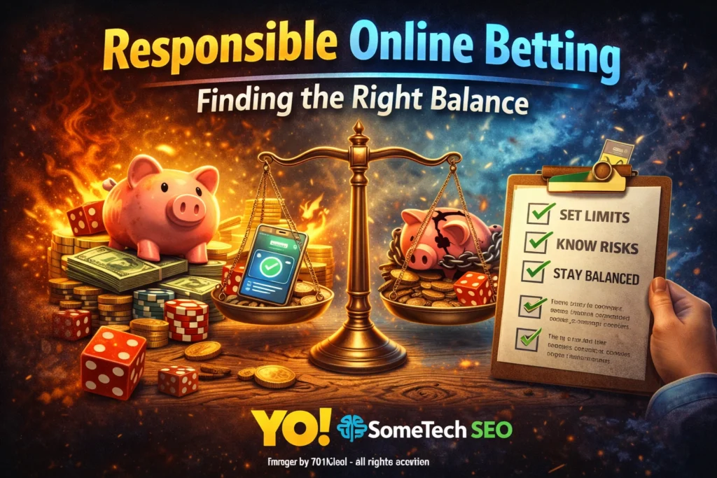 Responsible online betting showing balance between control, limits and YO logo