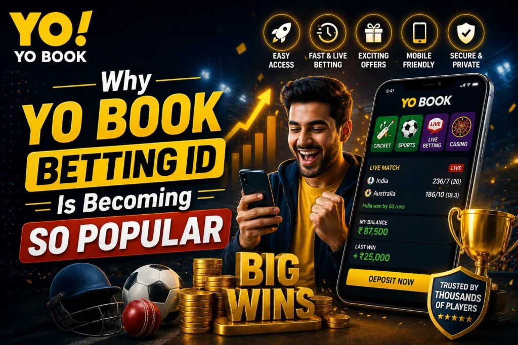 YO BOOK Betting ID popularity banner showing online betting growth, big wins concept and mobile gaming platform